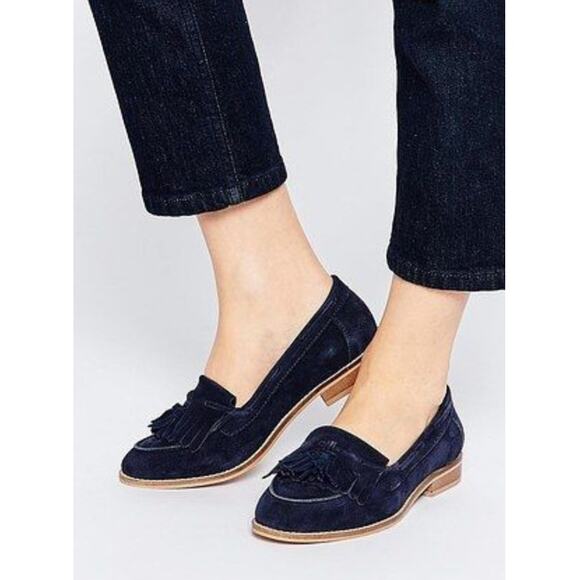 NWOT ASOS Kiltie Fringe Tassel Suede Navy Loafer Shoes size 9 - Picture 6 of 6
